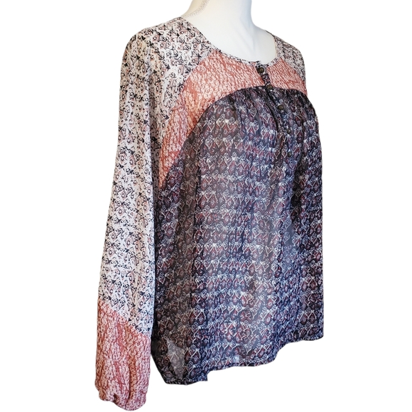 Lucky Brand Boho Floral Sheer Pullover Blouse - Picture 3 of 7